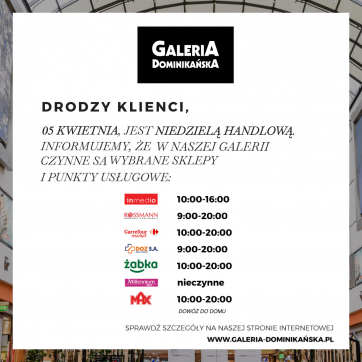 Niedziela handlowa – 5 kwietnia